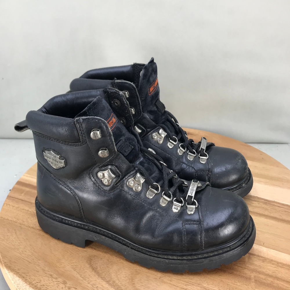 Harley Davidson Womens Black Leather Lace Up Biker Boots Size 8.5